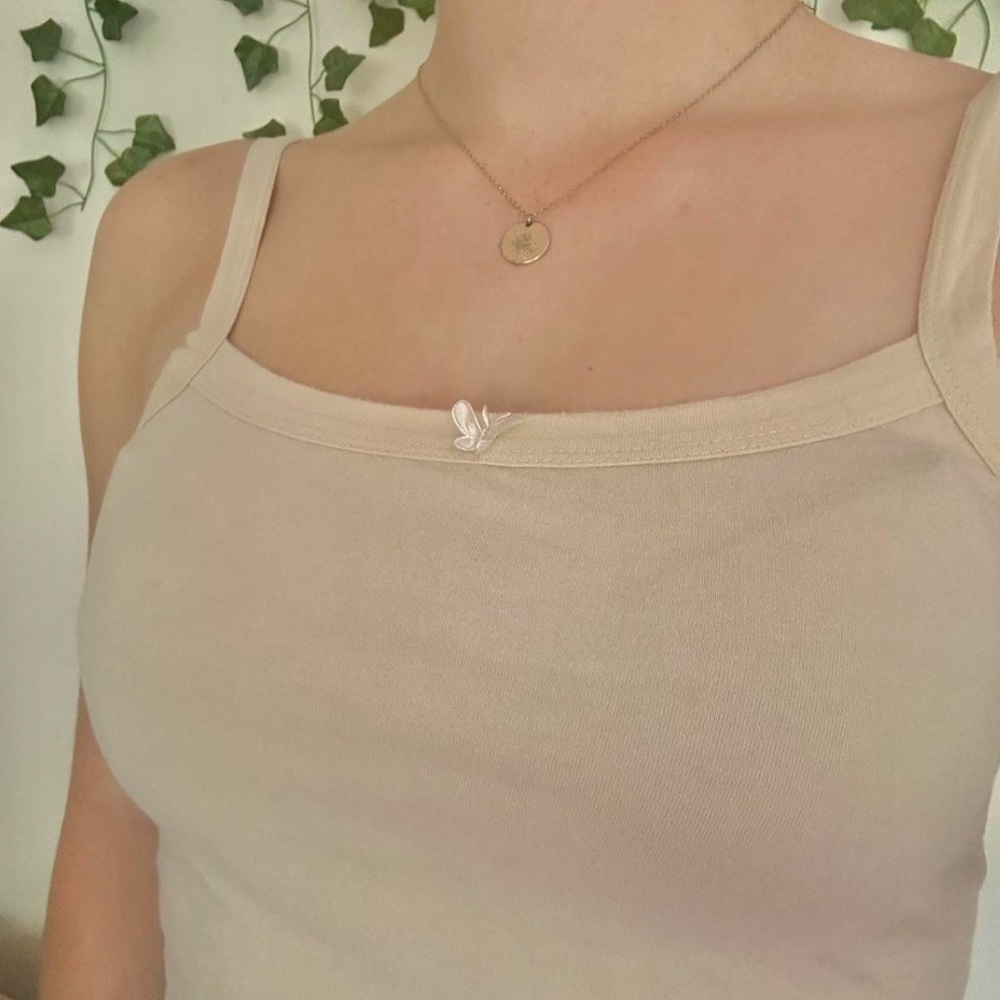 Vintage Y2K Fairycore Beige Tank Top with Butterfly Detail